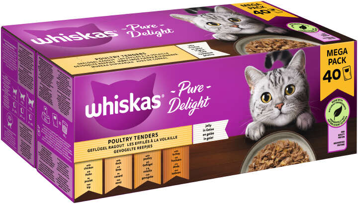 whiskas Katzen-Nassfutter Multipack PureDelight Geflügel Ragout in Gelee 40 x 85g